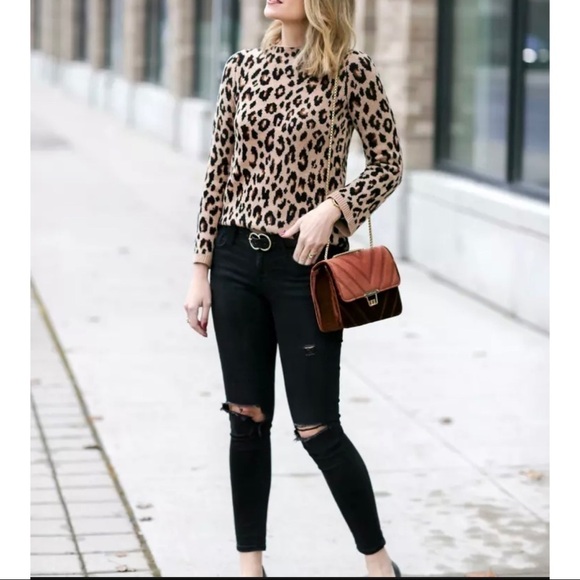 Ann Taylor Womens XS Leopard Print Wool Blend Mock Neck Knit Sweater Brown - Picture 13 of 13